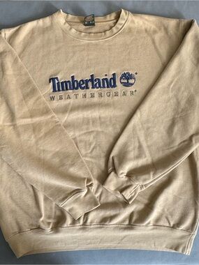 Timberland Cream Crewneck Sweatshirt with Blue Logo